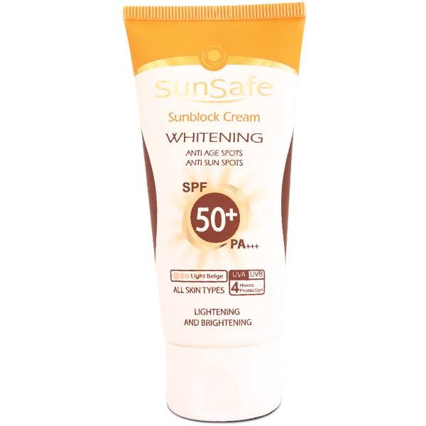 SunSafe Sunblock Whitenning               SPF50+-سان سيف کرم ضد آفتاب روشن کنندهرنگي (جديد) SPF50+